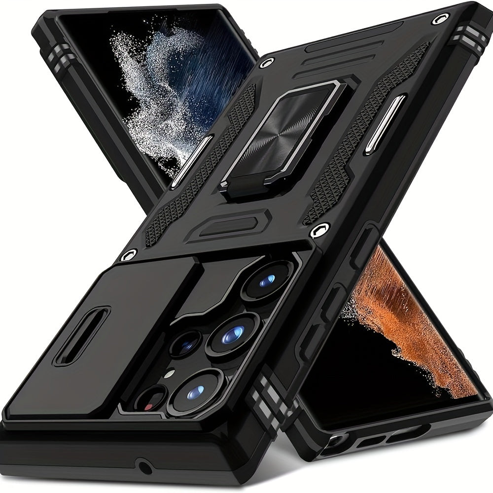 for Samsung S25 S24 S23 S22 S21 S20 Ultra A 42 A22 A 12 A32 A33 A51 A52 A72 A71 A73 A53 A14 A 13 A34 A54 A23 Case with Slide Camera Cover Built-in Rotated Ring Kickstand [Full Camera Protection] Protective Case