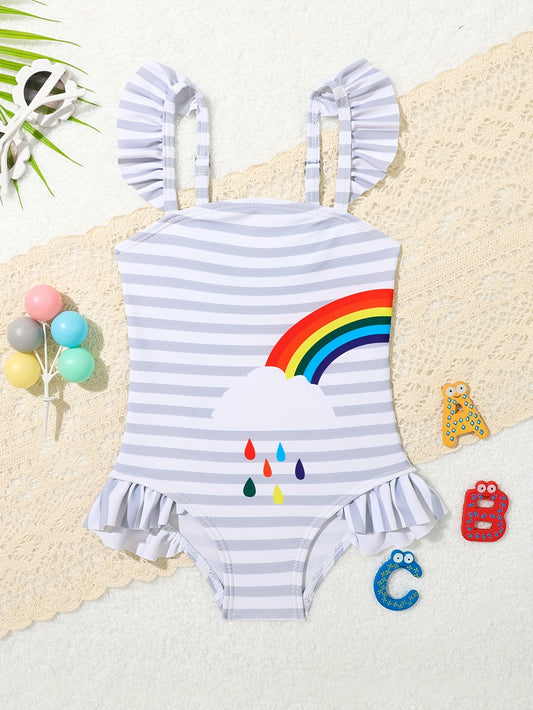 Baby Cute Rainbow Print Onesie Kids Swimsuit Girls Quick Drying Swimwear