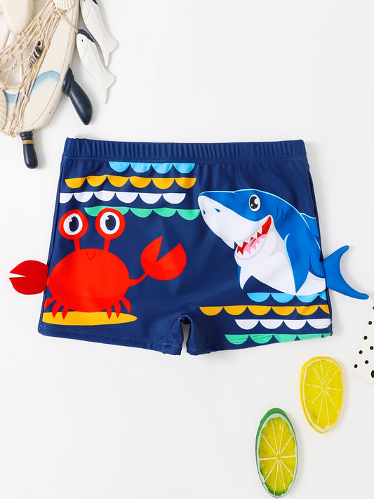 2023 New Kids Swim Trunks, Boys' Swimwear with Cartoon Characters, Quick-Dry, Non-Slip, Polyester Blend, Cute and Comfortable for Youngsters to Big Boys, Summer Casual Wear