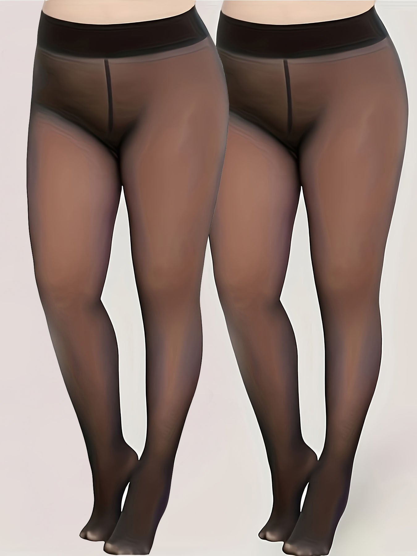 2pcs Plus Size Autumn/Winter Sheer Pantyhose, Faux Light Beige-Tone Leggings with Built-in Tights
