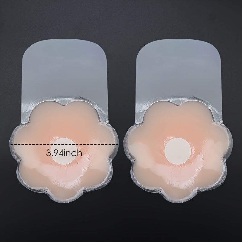 1 Pair Women'S Silicone Flower Shaped Lift Invisible Breast Patches - Realistic Pink Bust Enhancer for Natural Lift, Hand Washable Non-Deforming Lingerie, Comfortable Undergarment, Smooth Texture Material