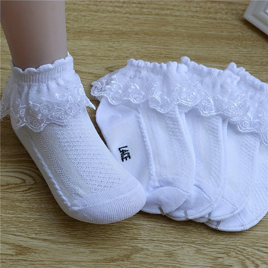 Pair of Youngsters's Lace Socks, Girls' Mesh Princess Short Socks for Spring/Autumn/Summer, Youngsters White Dance Socks