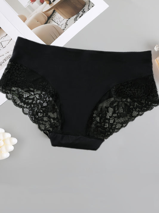 4pcs Women's Ice Sliky Fiber Fabric Underwear - Sexy Low-Rise Lace Trim Hipster Panties with Contrast Lace & Semi-Sheer Design, Soft Smooth Comfort Fit in Black/Navy/Gray/Olive Green - Everyday & Special Occasion Wear