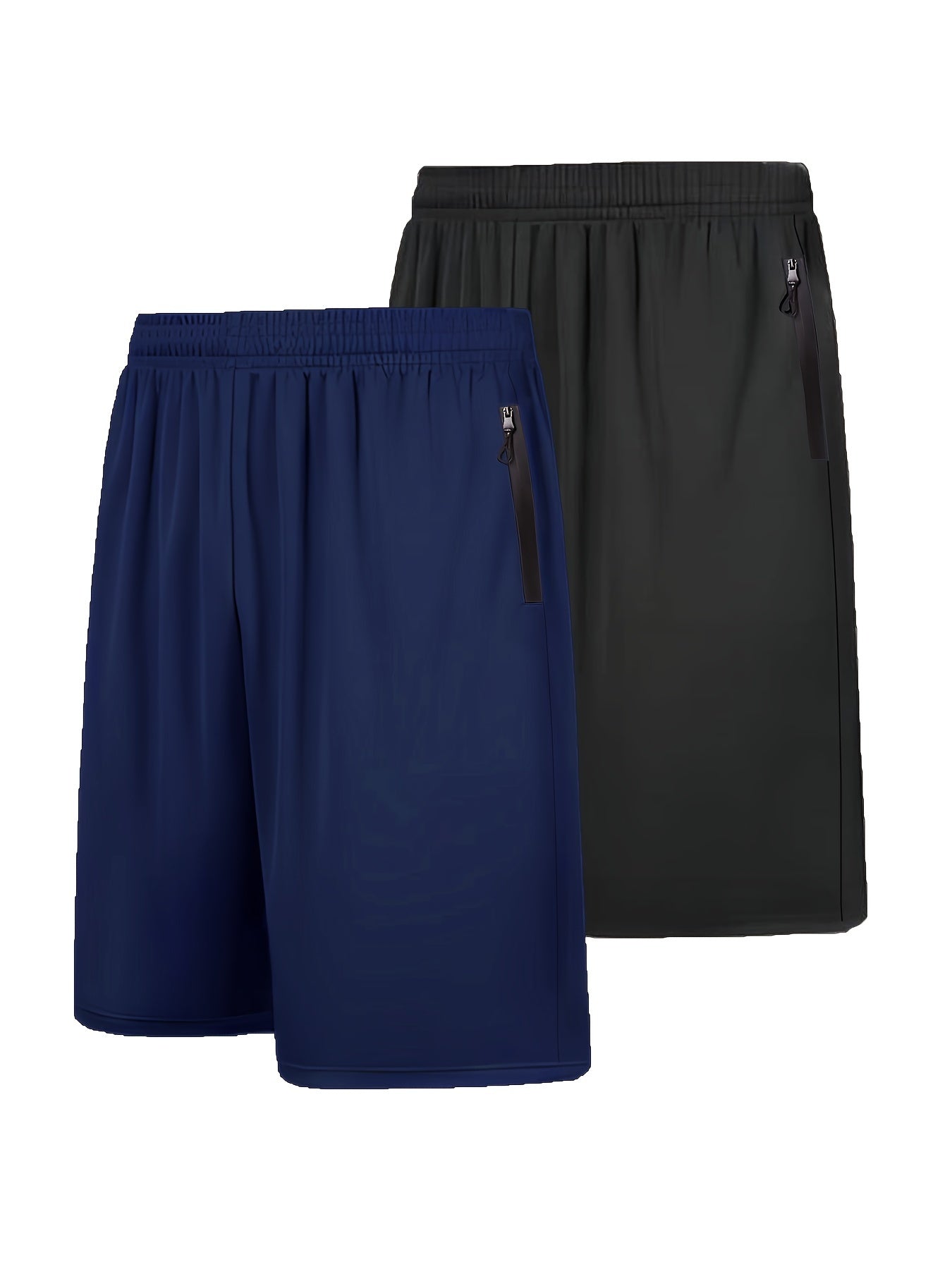 2pcs Men's Athletic Shorts with Zip Pockets and Elastic Waistband Quick Dry Activewear Basketball Football