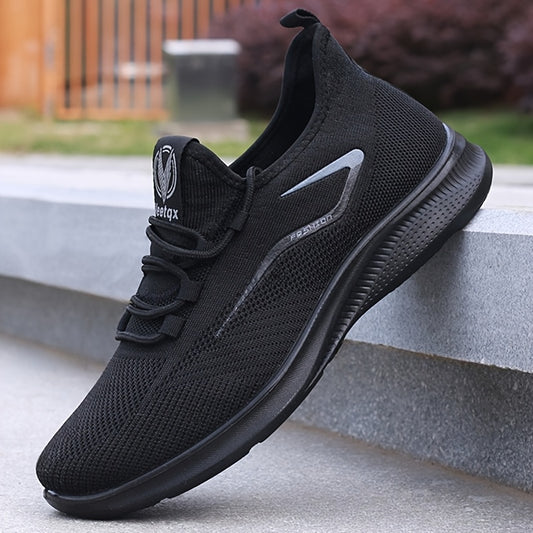 Men'S Breathable Knit Running Shoes - Lightweight, Non-Slip Sneakers for Gym, Basketball & Outdoor Adventures - Black with White Accents, Lace-Up Design, Perfect for Sports Enthusiasts, Gym Shoes, Sleek Sporty Look, Comfortable Fit