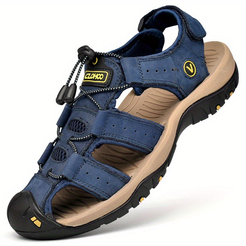 Clohoo Brand Cowhide Rubber Thick Sole Handmade Casual Bag Head Men's Sandals