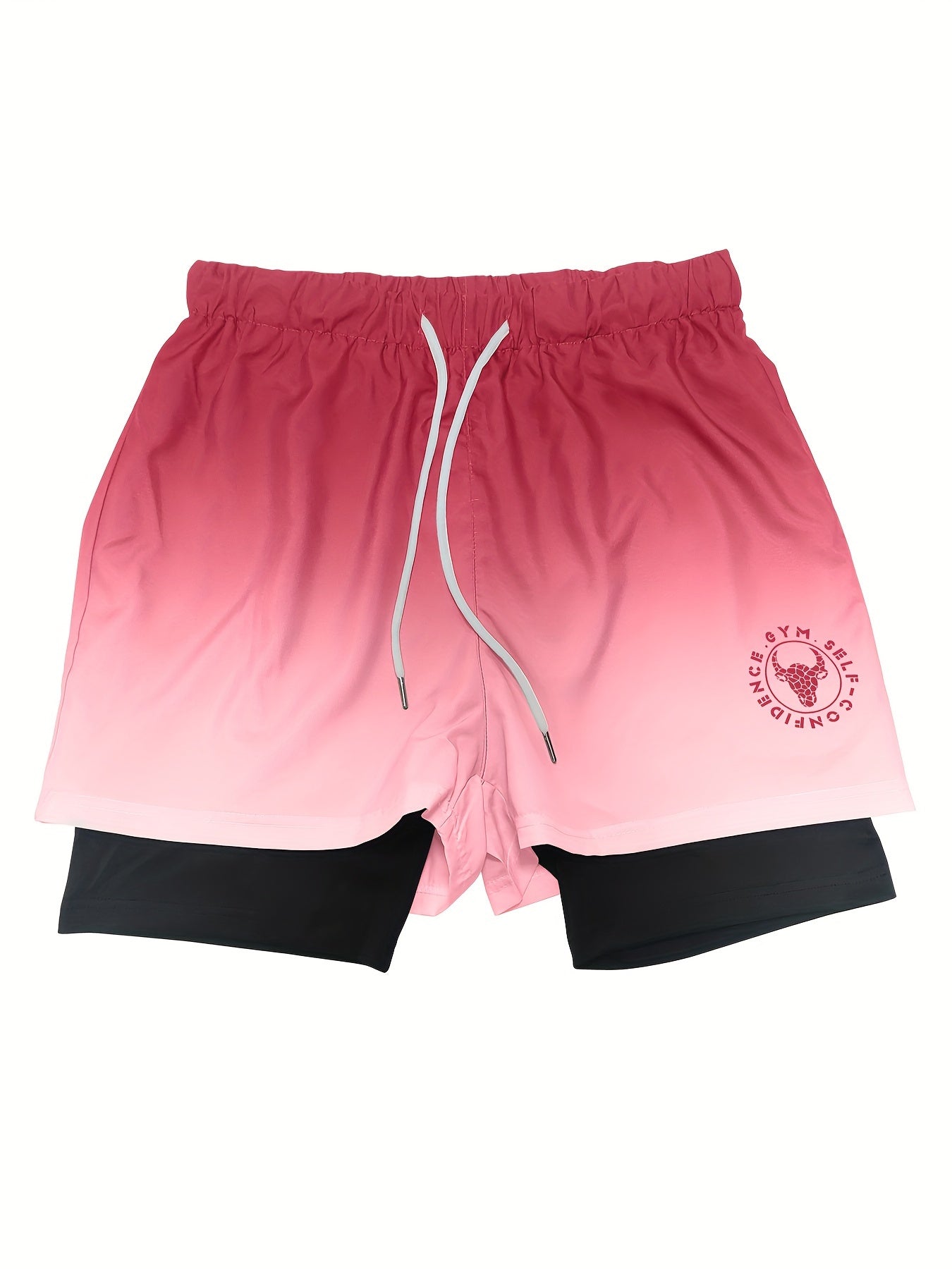 Men's Gradient Athletic Shorts - Summer Outdoor Sports, Adjustable Drawstring Waist, Breathable Mesh Lining, Black to Gray with "NO Fear NO Limits" Design, Comfortable for Active Wear