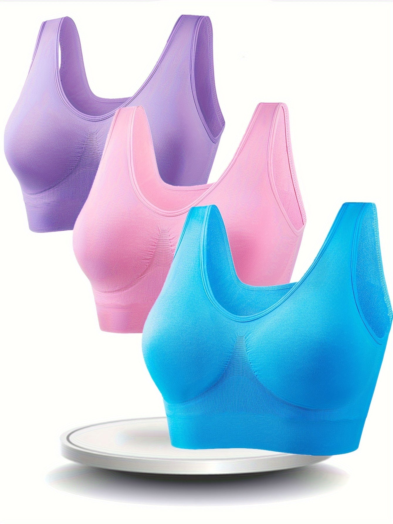 3pcs Women's Plus Size Wire-Free s Bras - No Padding, Seamless Medium Support Running Bras, Breathable Backless Design, Machine Washable Solid Color, Wireless s Bra, Backless s Bra, Mediumimpact Fabric, Smooth Texture Bra