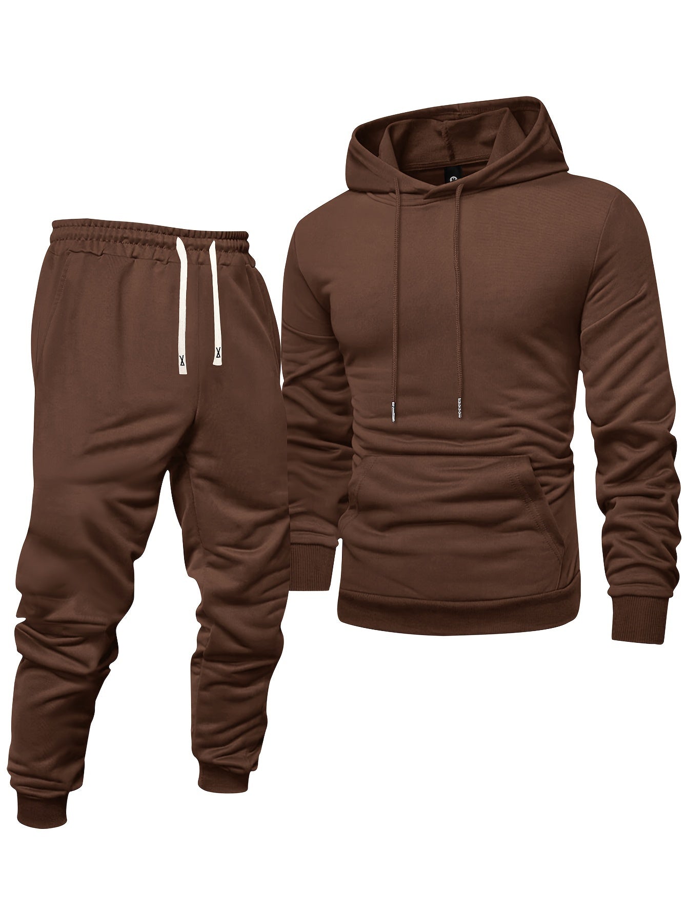 Men's Long Sleeve Hoodie + Drawstring Sweatpants Set Spring Autumn Solid Color Pullover Regular Long Sleeve T-Shirt and Pants Belt Casual Sport Joggers Two-Piece Set