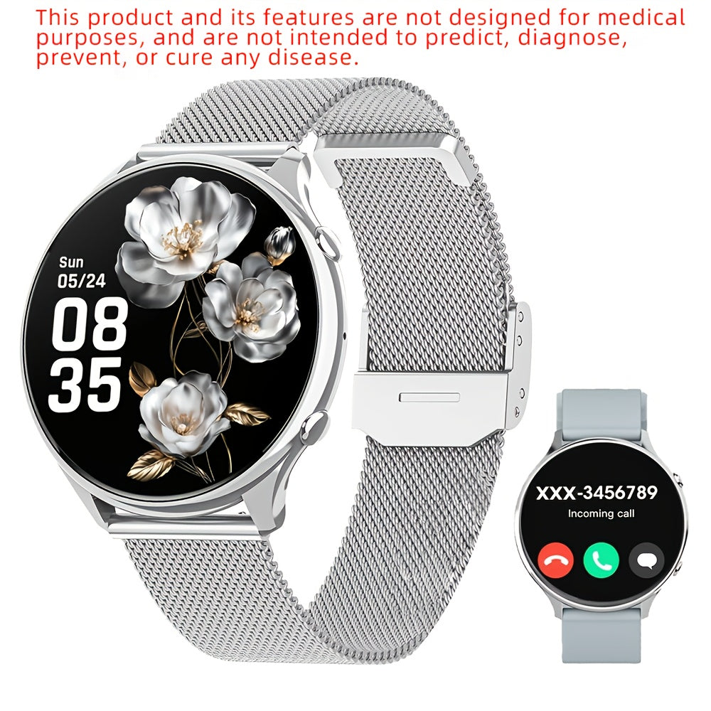 LITTLE MEATBALL Smartwatch with Wireless Calls/Dial, Female Functions, 19 Sports Modes, Music Player, Pedometer - Compatible with Android & iOS, Magnetic Charging, 360x360 TFT Display, Screen Ratio, Battery, Zinc Alloy, Ideal for Men & Women, Perfect Gift