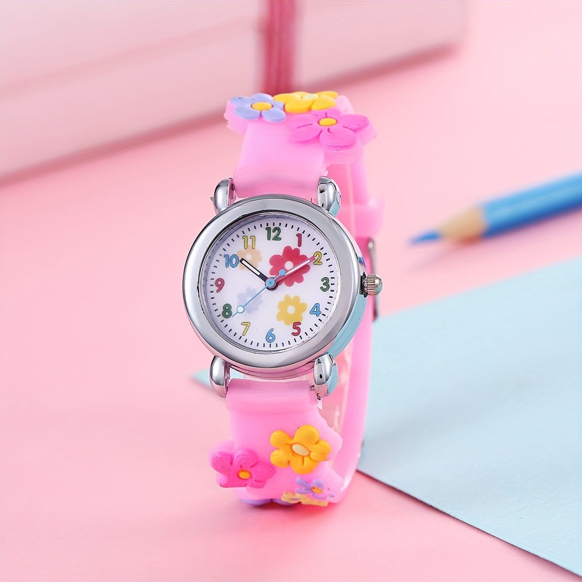 Children's Plastic Cartoon Flower Pattern Watch
