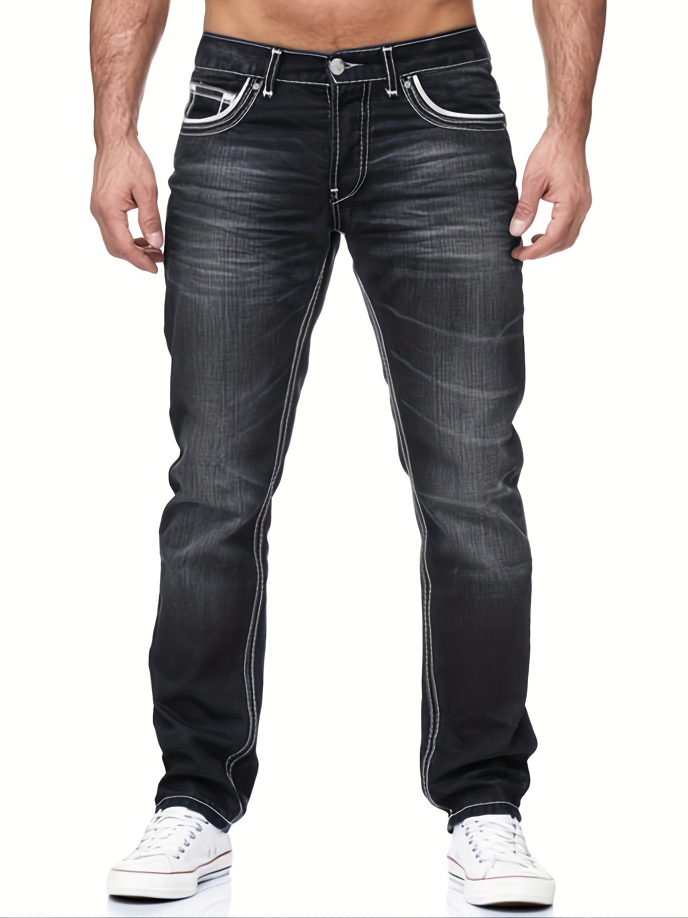 Men's pocket washed jeans