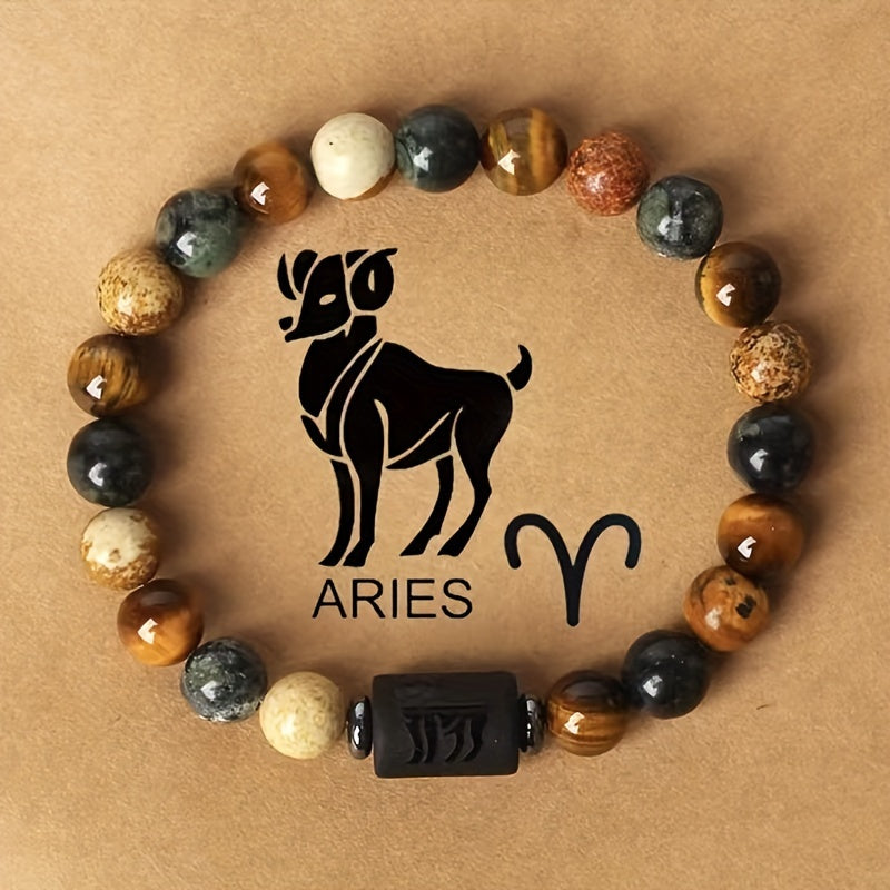 Stylish Zodiac Sign Natural Stone Beaded Bracelets for Men & Women - Unique Prayer & Blessing Accessory, Ideal Birthday Gift for Couples & Friends