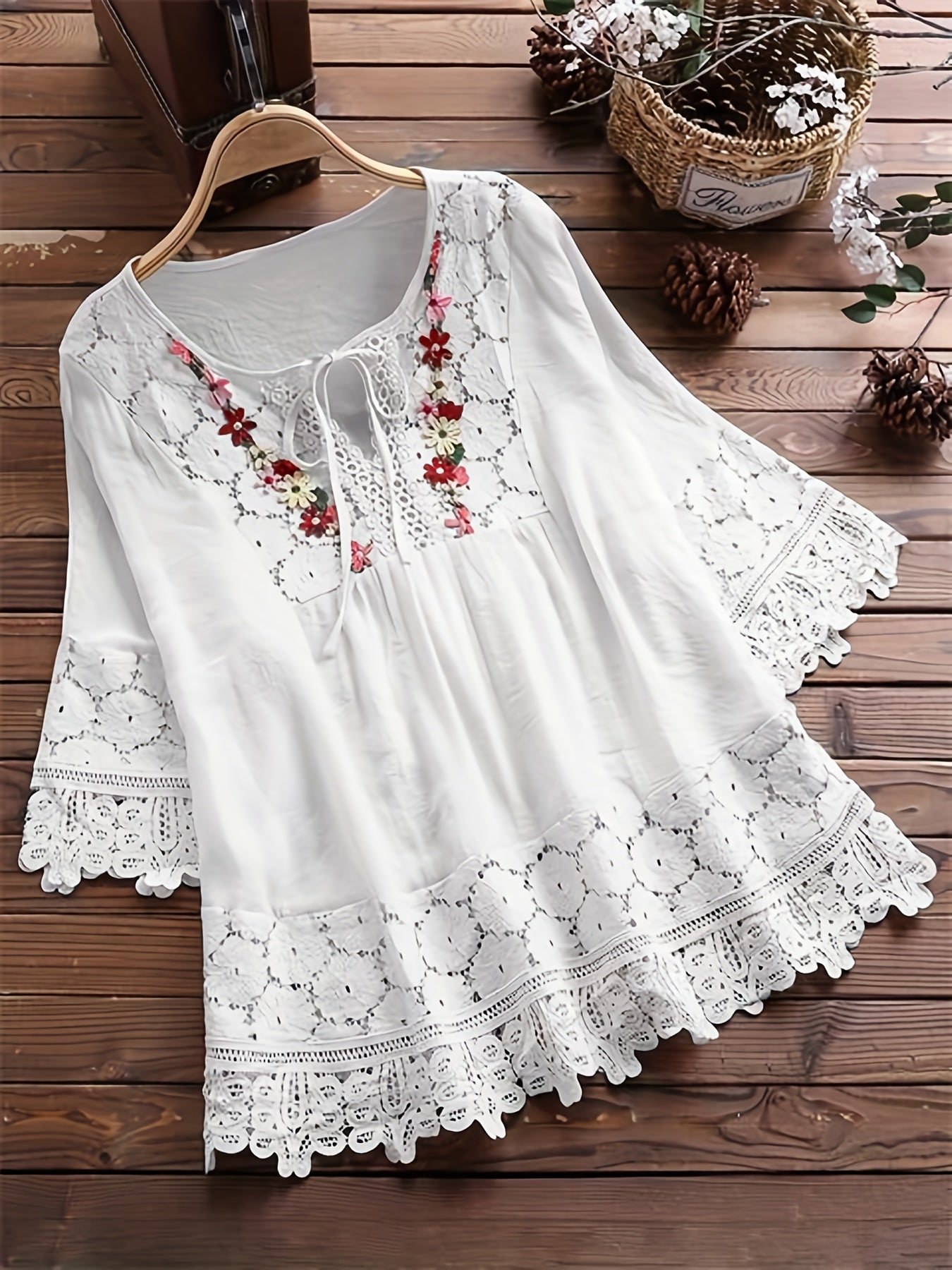 Women's Plus Size V-Neck Lace Trim Blouse - Vibrant Yellow Loose Fit Tie-Front Shirt, Lightweight Semi-Sheer Casual Top for Spring Summer Fall, Machine Washable, Lace Blouse, Seasonal Fashion, Nonelastic Fabric