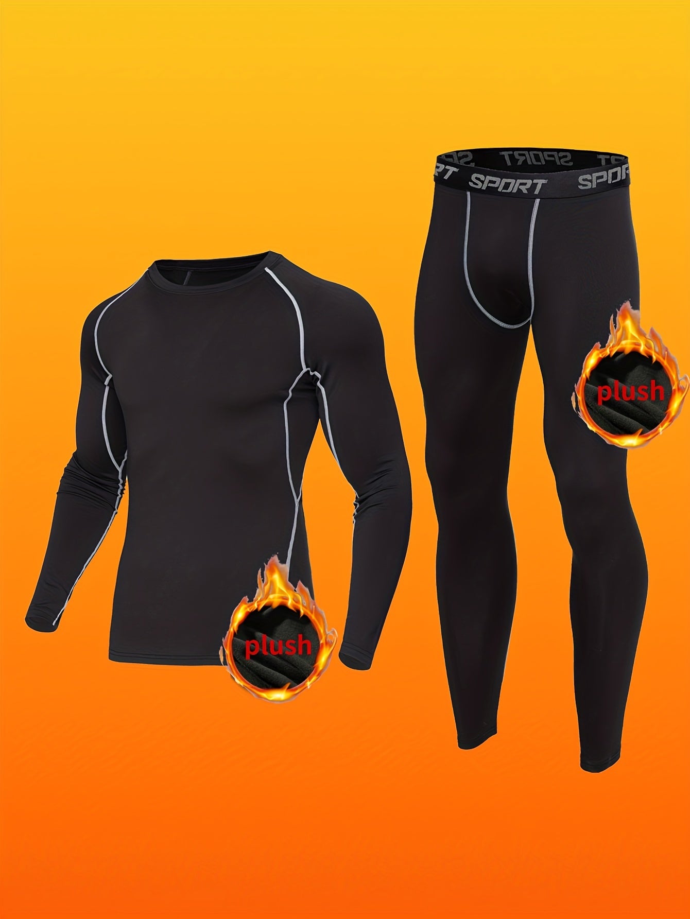 Men's Warm Underwear Set, Sports Outdoor Hunting Skiing Winter Warm Tight-Fitting Base Layer, Long Sleeve Round Neck Top and Bottom Set