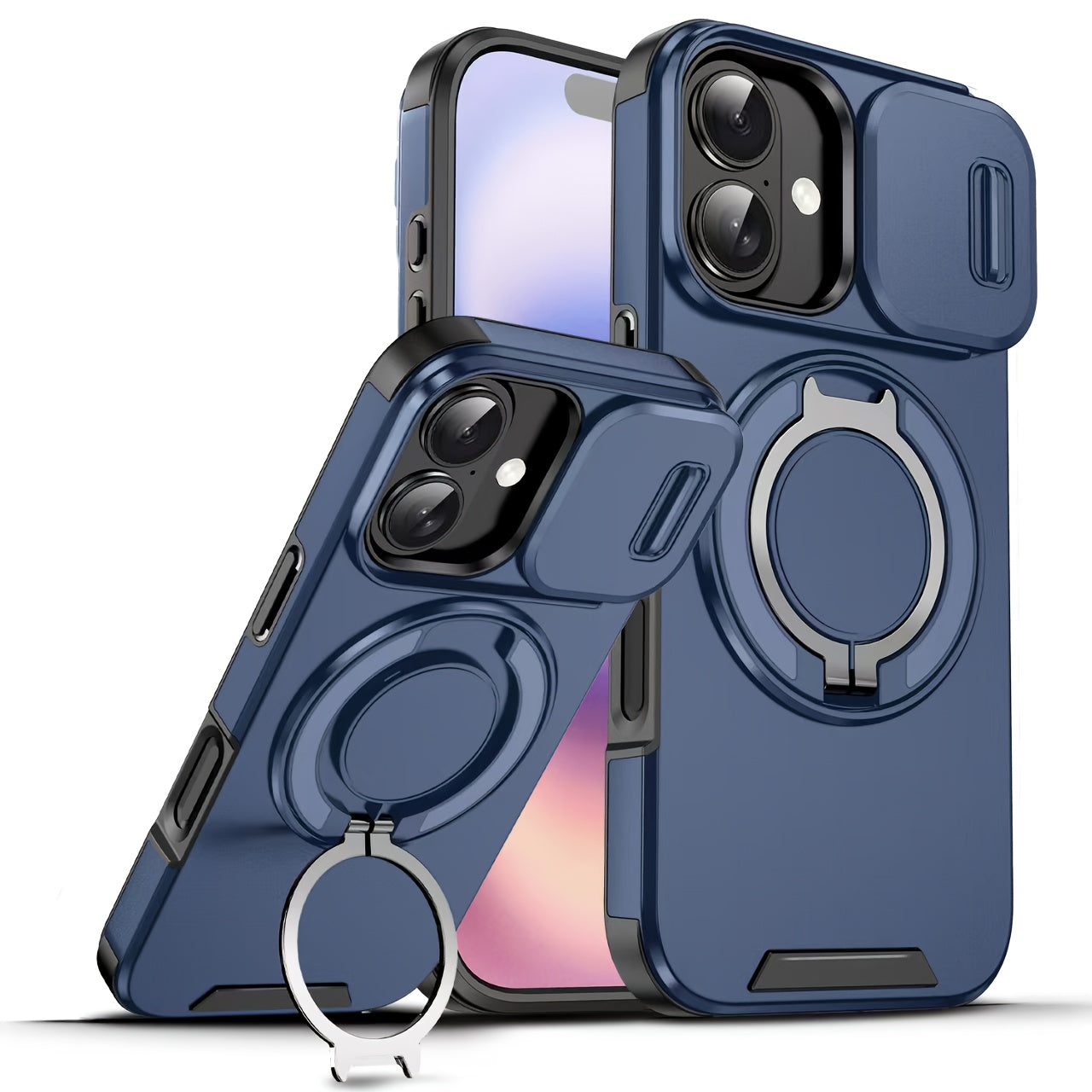 For iPhone 16/15/14/13/12/11/Pro/Max Pro/Plus Mobile Phone Case, with Sliding Camera Cover + [Full Camera Protection], with 360° Rotating Ring Bracket/Magnetic Car Bracket/Matte Texture Shockproof Mobile Phone Protective Case