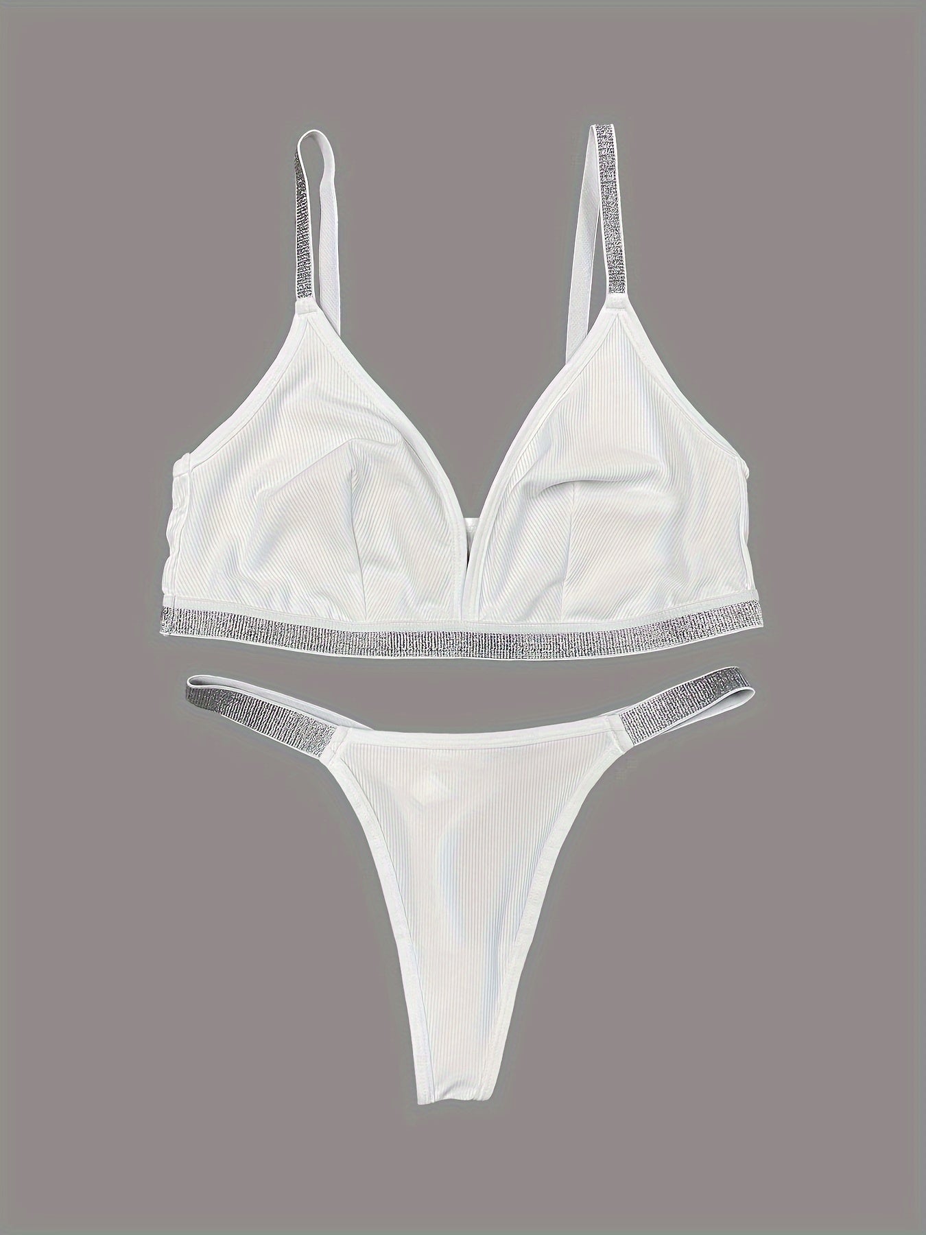 Women'S Lingerie Set - Black and White Strapless Bra with Metallic Accents, High-Waisted Thong, and Matching Underwear, Adult Size, Mature Style, Lingerie Set|Sleek Lingerie|Strapless Bra