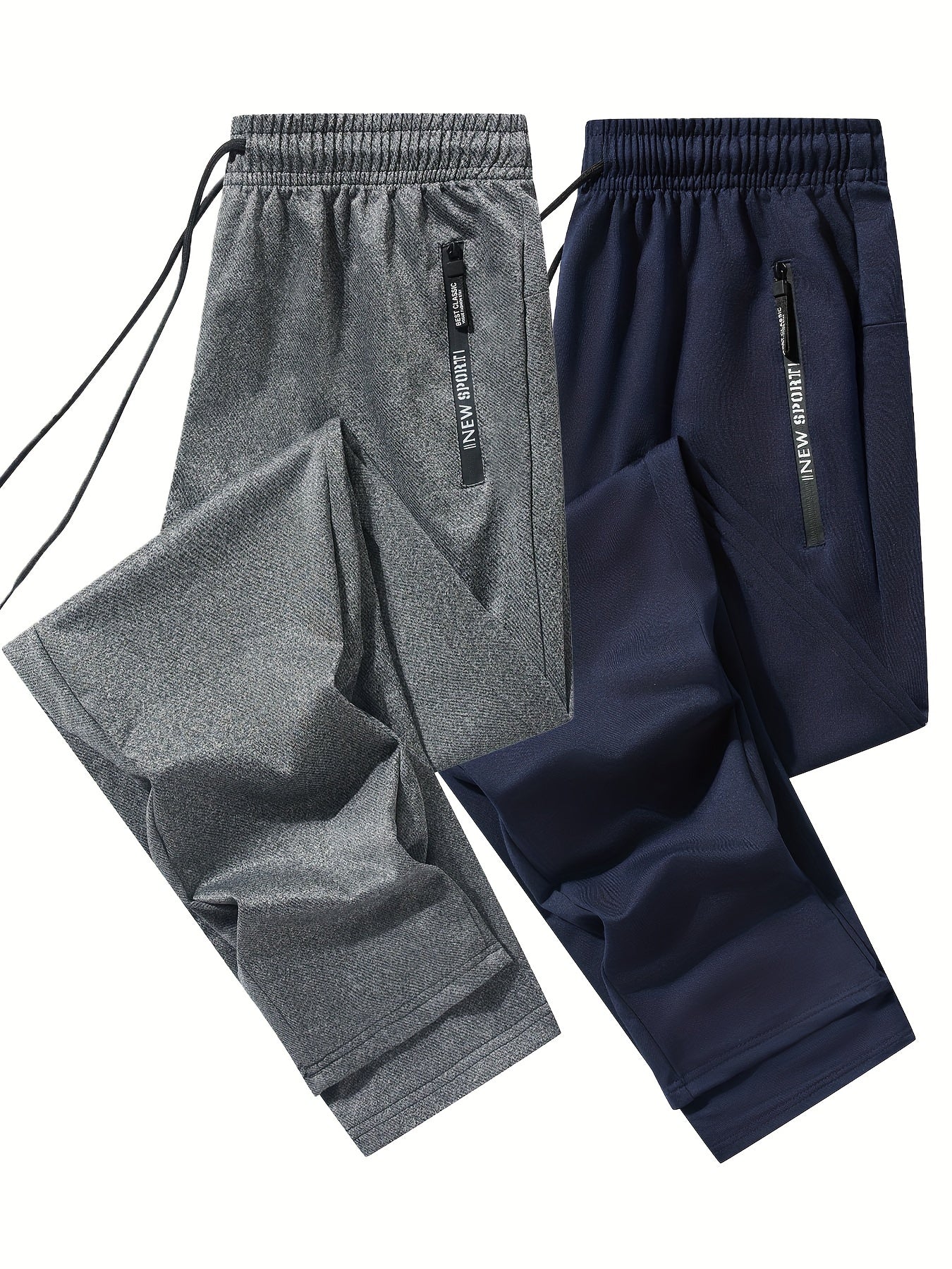 Men's 2-pack Set Of Solid Regular Fit And Cuffed Sweatpants with Letter Print Zippered Pockets And Drawstring, Athletic Joggers for All Seasons Fitness And Gym Wear