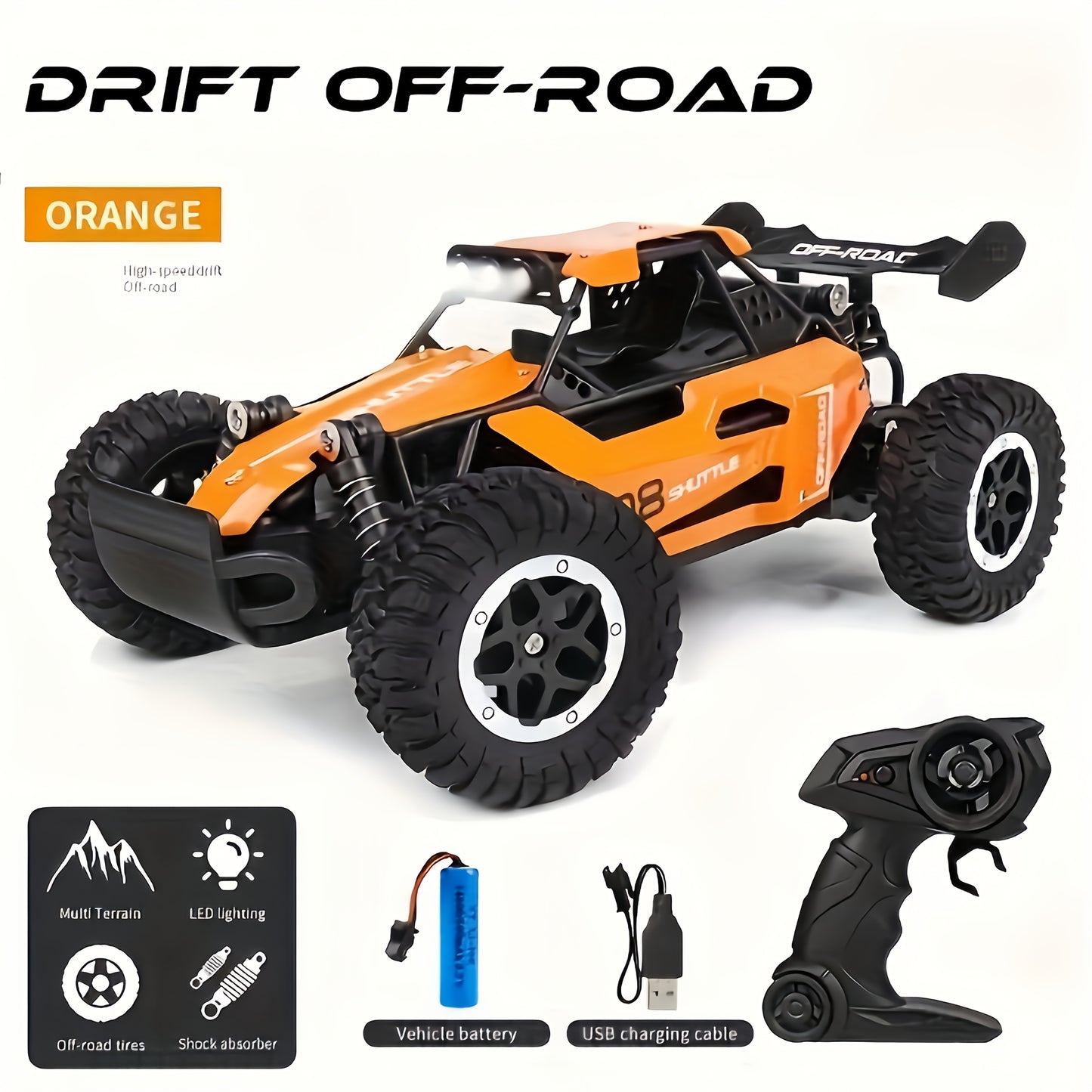 1:16 Scale High-Speed Off-Road 2.4G Remote Control Car - 20KM/H Drifting, Anti-Collision Settings, Large Rubber Tires, USB Rechargeable, Black/Blue/Orange - Perfect for Christmas, Halloween, Thanksgiving Gifts, Remote Control Car, Outdoor Play, Durable Pl