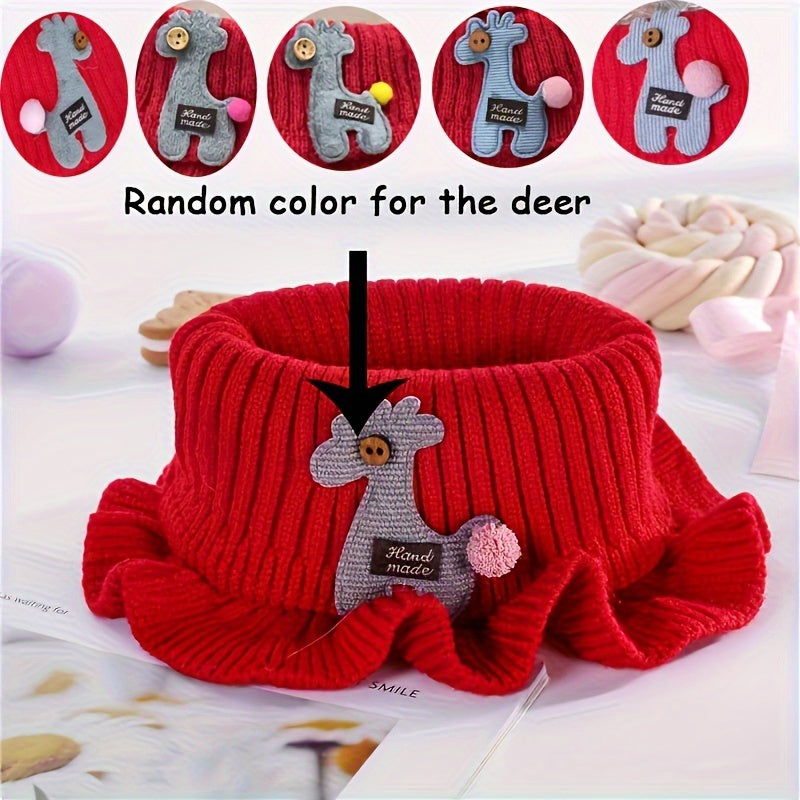 Youngsters' Winter Knitted Bibs - Windproof Warm Ruffled Collar with Cute Cartoon Animal Applique, Soft Multicolor Options for Boys & Girls, Hand Wash/Dry Clean, Mealtime Apparel