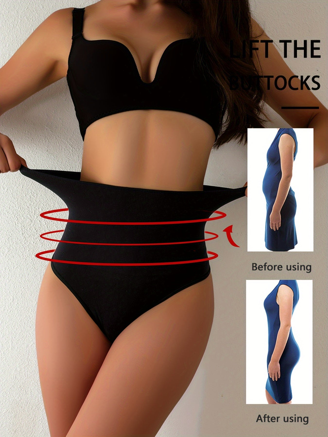 Women's High-Waisted Thong Underwear - Breathable Comfort Fit with Side Striped Design, Sexy Tummy Control Shaping Shorts for Casual Attire, Seamless Design | Smooth Texture Material, High Waisted Underwear