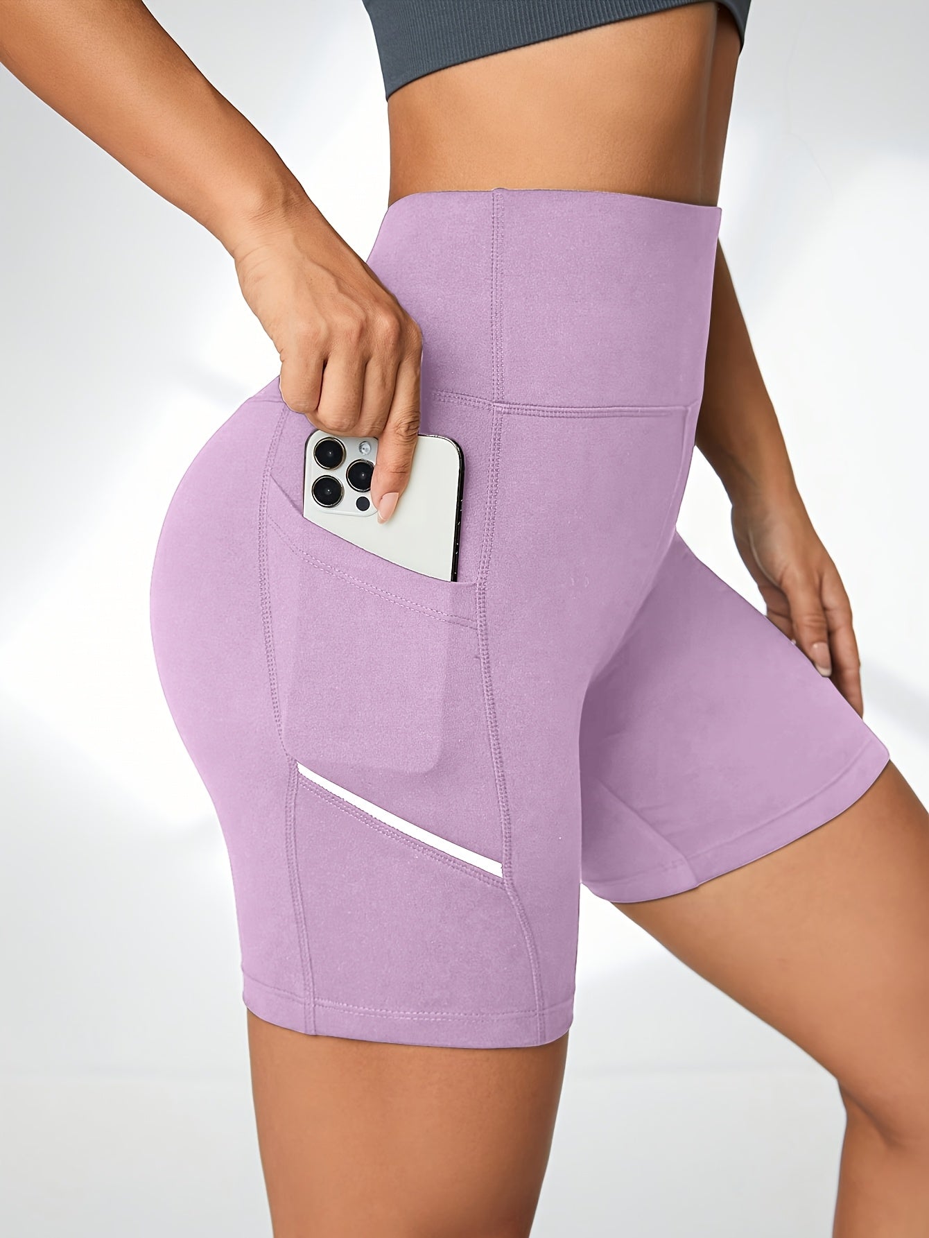 Women's High Waist Athletic Compression Shorts With Pockets, Slim Fit, Quick Dry, Yoga Workout Running Shorts