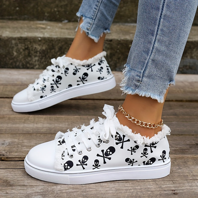 European and American Export Large Size Halloween Skeleton 3D Print Low-Top Lace-Up Casual Flat Shoes for Women