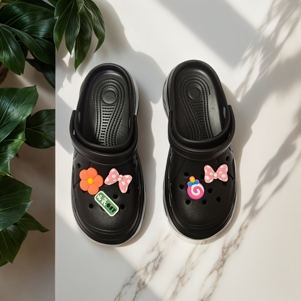 Women's Lightweight Pink with Floral & Bow Charms - Sweet Style, Breathable EVA Material, Comfortable All-Season Footwear