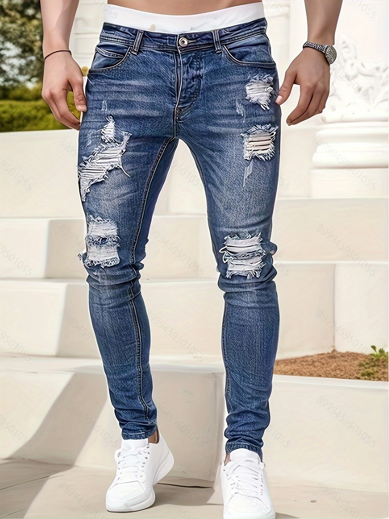 European and American Stretch Ripped Skinny Jeans