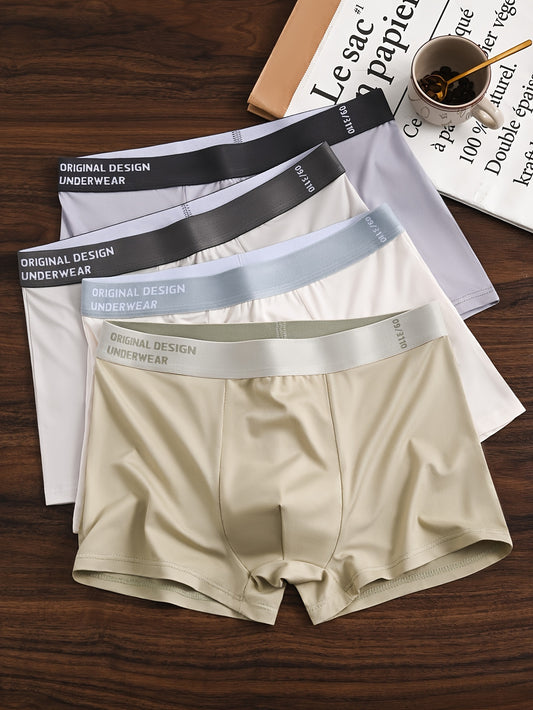 4pcs Set of Men'S Boxer Briefs, Solid Color, Polyester Blend, High Stretch, Knit Fabric, Casual Wear, Shortie Style, 125 g/m² Fabric Weight, Sweat-Resistant