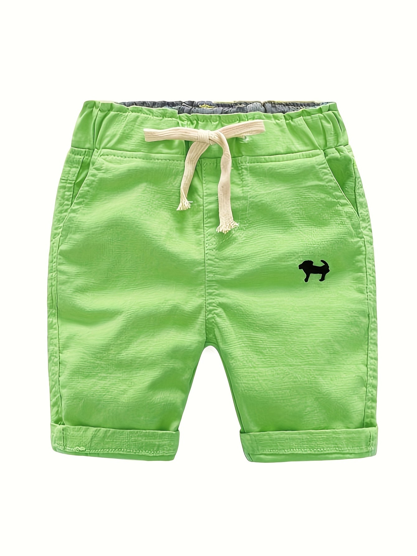 Boys' Summer Beach Shorts with Cartoon Embroidery - Lightweight Breathable Regular Fit Casual Swim Trunks, Non-Stretch Fabric for Poolside & Outdoor Play, Cute Shorts, Playful Design, Comfortable Fit, Perfect for Outdoor, for Outdoor, Outdoor Wear, Boys'