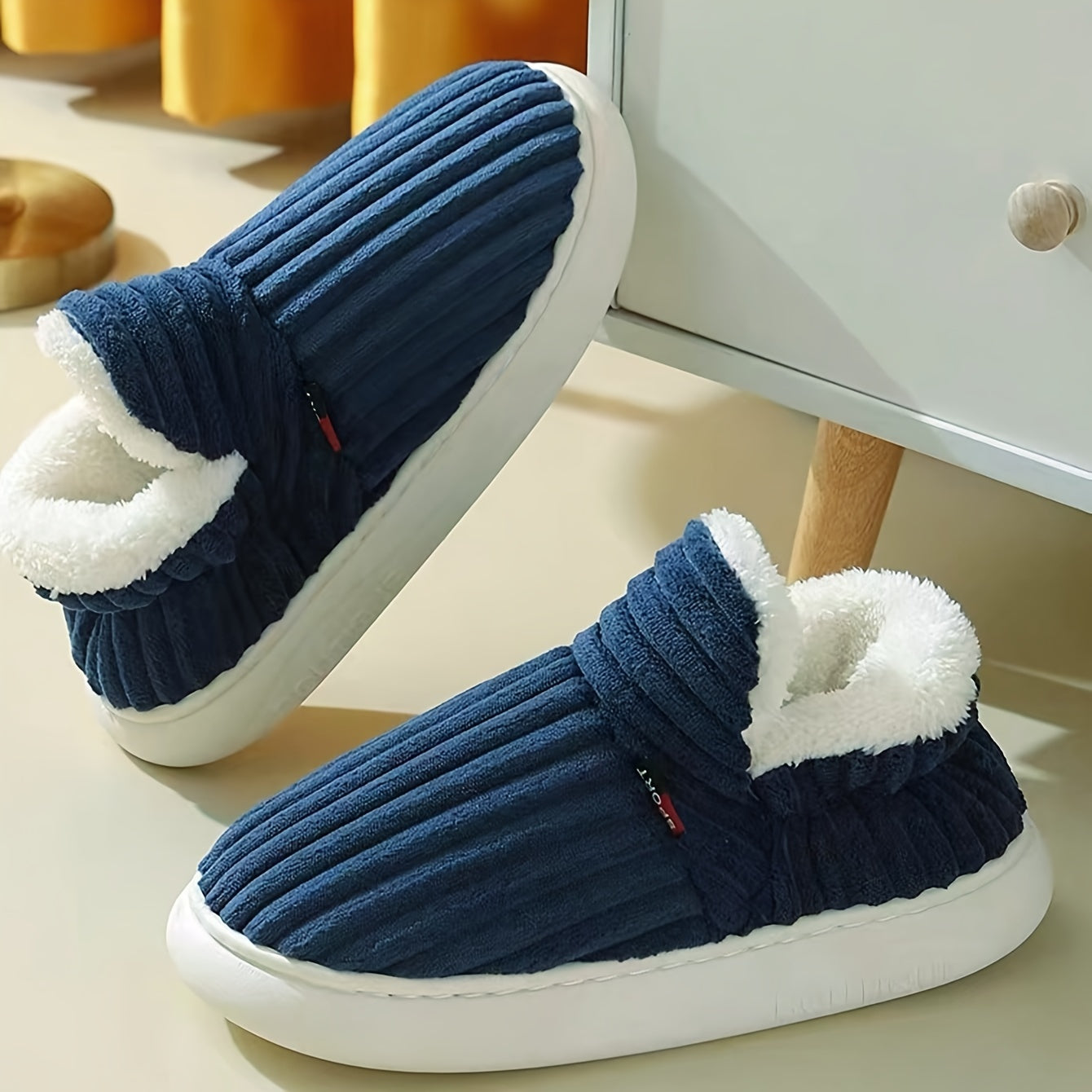 Cozy Winter Plush-Lined Slipper Boots for Women - Thick Sole, Indoor/Outdoor Warmth, Soft Fabric, Available in Gray, Pink, Green, Blue, Brown with EVA Sole, Hand Washable
