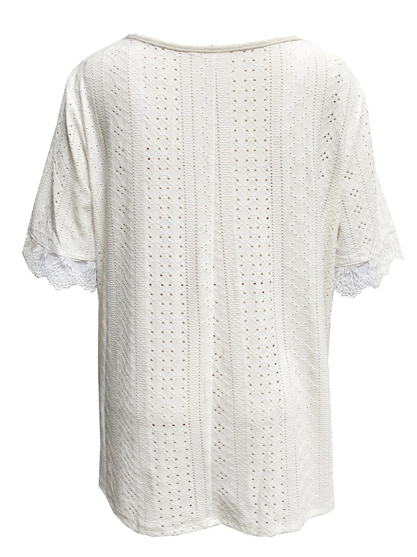 Plus Size Women's Elegant V-Neck Lace Sleeve Blouse - Textured Breathable Fabric, Semi-Sheer Comfort, Machine Washable Spring Summer Top for Casual & Formal Wear, Lace Blouse