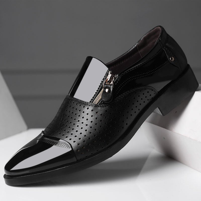 KJSOP Men's Glossy Brown Dress Shoes - British Style Sharp Pointed Toe Lace-like Zipper Closure, Glossy Polish, Comfortable PU Lining & Rubber Sole, Burgundy/Clear Toe & Black Trim - Business, Office, Semi-Formal Shoes for Men (Spring/Fall/Summer) - Burgu