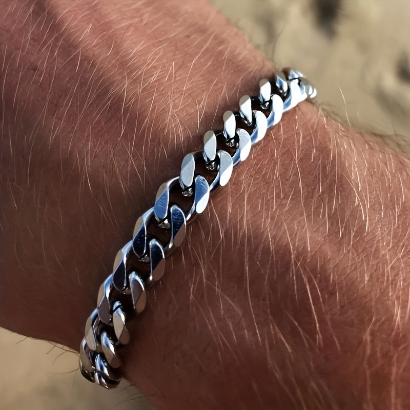 1 Stainless Steel Cuban Chain Bracelet for Men - Hip-Hop High Street Style Uncoated Metallic Finish, Durable Tarnish-Resistant Design, Versatile for Casual & Formal Wear, Modern Urban Jewelry, Formal Accessory, Contemporary Fashion, Tarnishresistant Finis