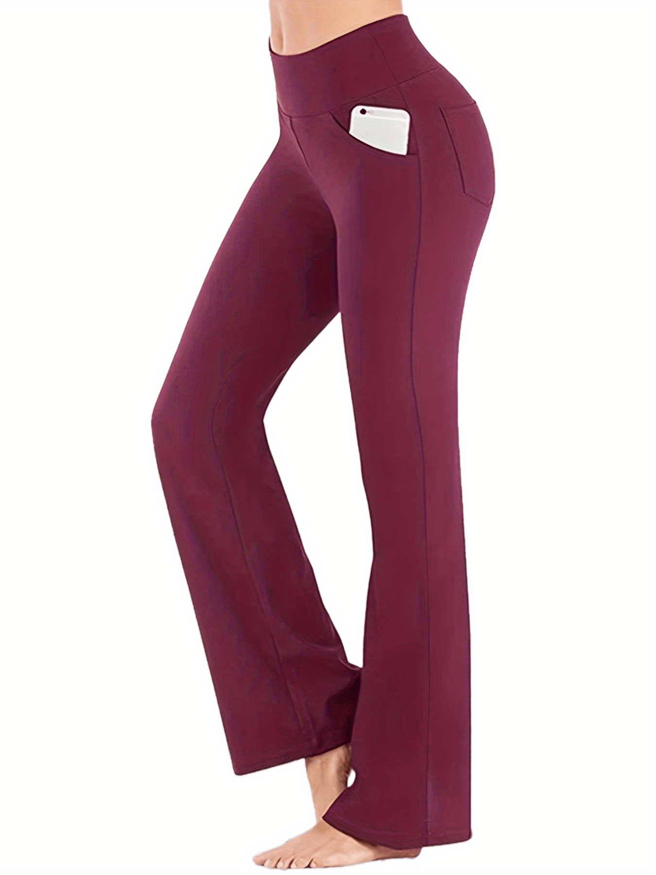Women's High-Waisted Yoga Pants - Compression Flared Leggings with Pockets, Quick-Dry Stretch Fabric for Yoga, Lounge & Casual Wear - Solid Color All-Season Machine Washable, Yoga Leggings, Flared Design, Highelastic Material