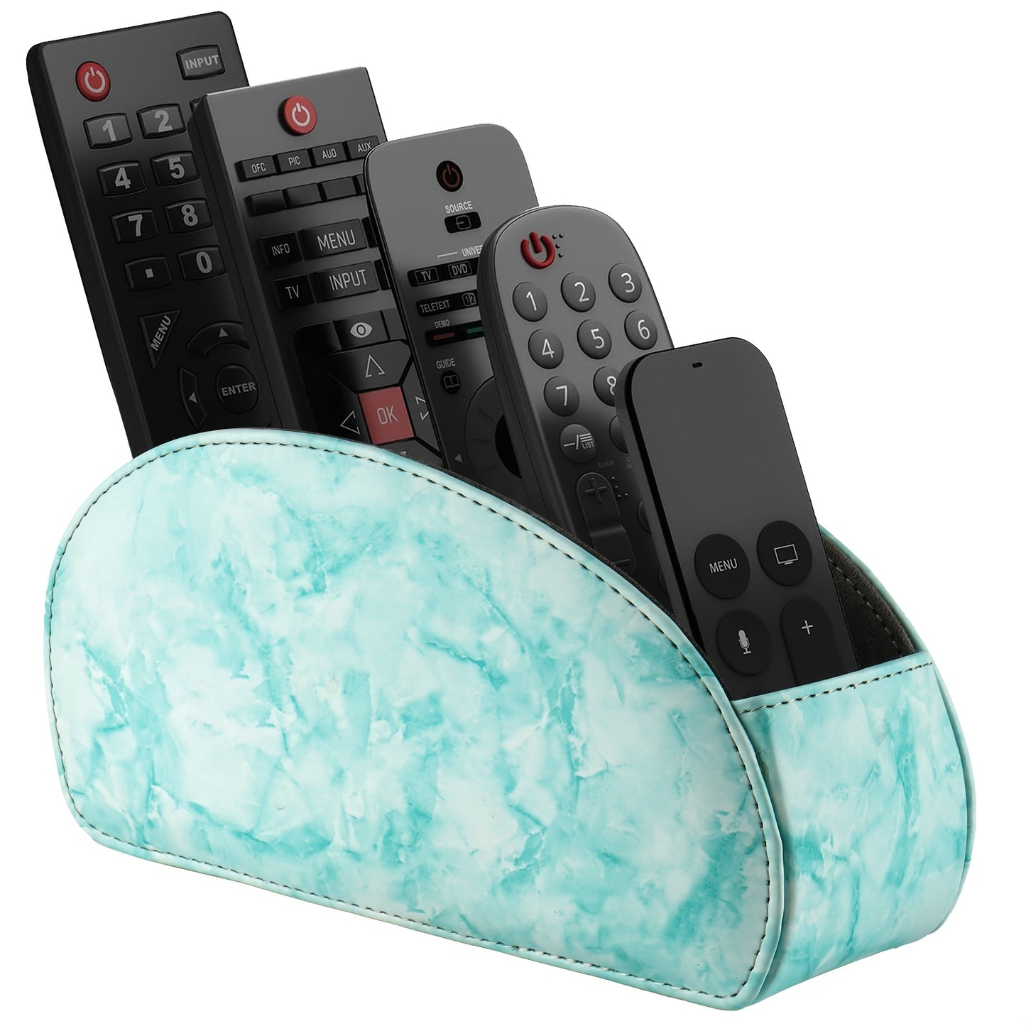 Remote Control Holder with 5 Compartments - Black Faux Leather Remote Caddy for TV, DVD, Blu-Ray, Media Player, And Heater Control, Independent Storage, Desk & Drawer Organizer for Home Storag, Desk & Drawer Organizer for Home Storage