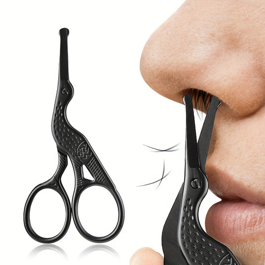 Safety round head stainless steel nose hair scissors, bionic crane type beauty scissors for eyebrows, nose hair  beard, ear hair, stainless steel eyebrow scissors, men and women professional trimming facial hair beauty makeup scissors, Small Scissors for