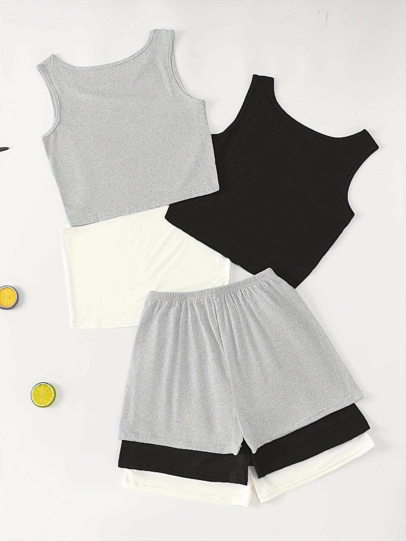 3 Sets Simple Solid Lounge Set, Crew Neck Sleeveless Top & Elastic Waistband Shorts, Women's Loungewear & Sleepwear