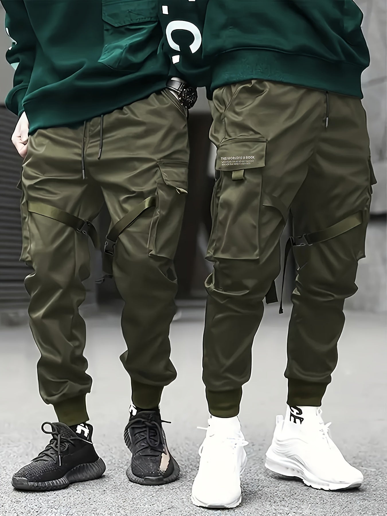 Trendy Solid Cargo Pants, Men's Multi Flap Pocket Trousers, Loose Casual Outdoor Pants, Men's Work Pants Outdoors techwear Hip Hop Style