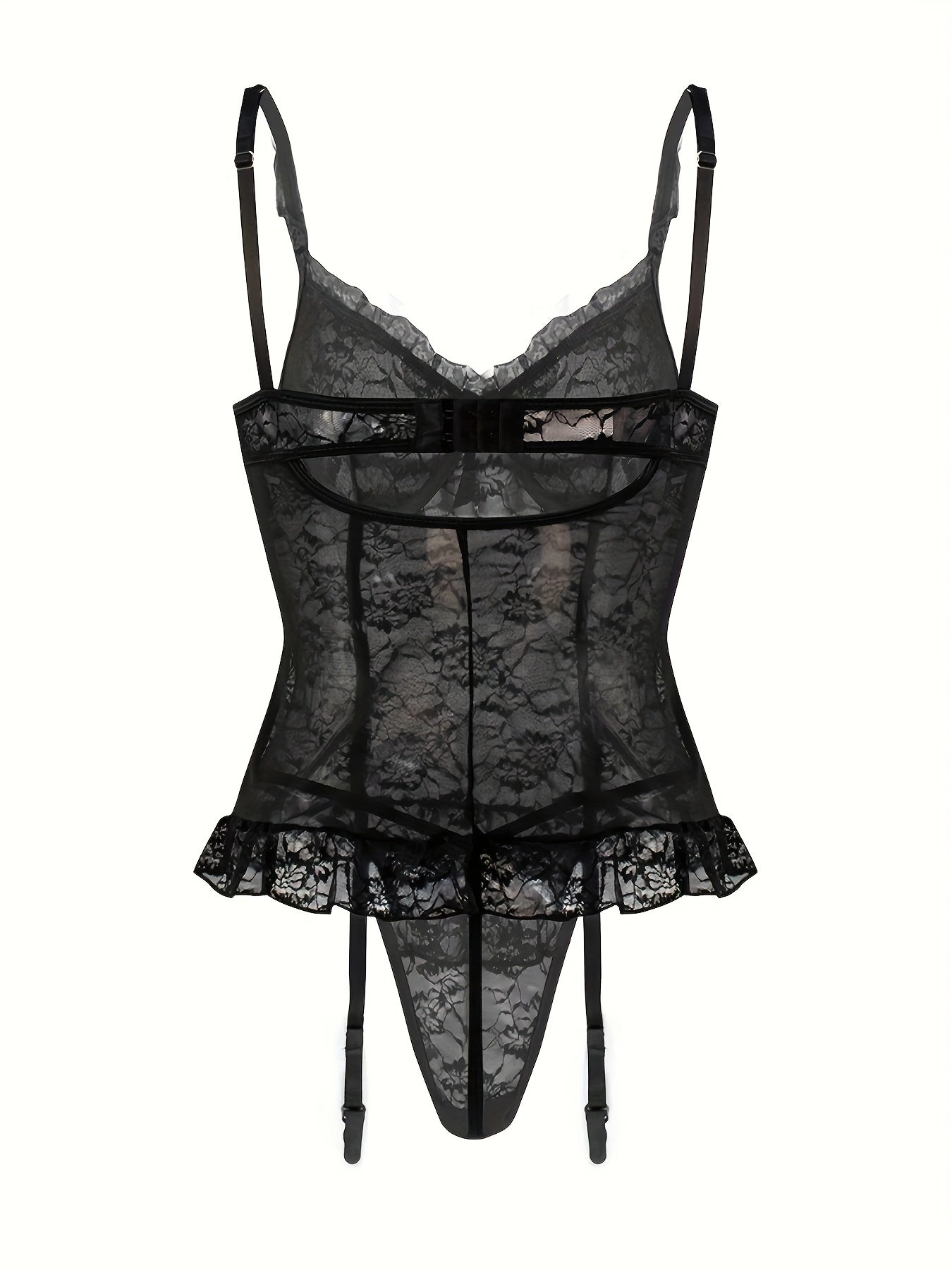 Spring and Summer New European and American Style High-end Lace Underwear Set for Women, Sexy Pajamas, Hollowed-out + Sexy Thong + Stockings = 3pcs Set (with Steel Ring) [Big Hit]