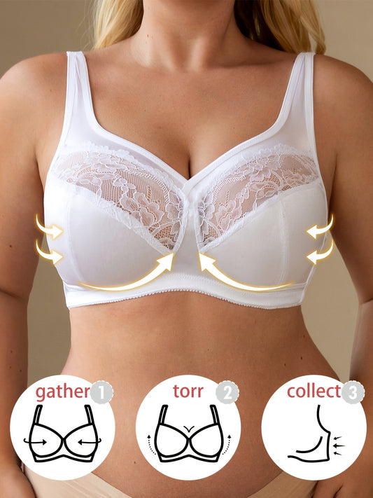 Elegant Plus Size Lace-Trimmed Tank Bra for Women - Breathable, Sexy Underwire Design with Non-Padded Cups
