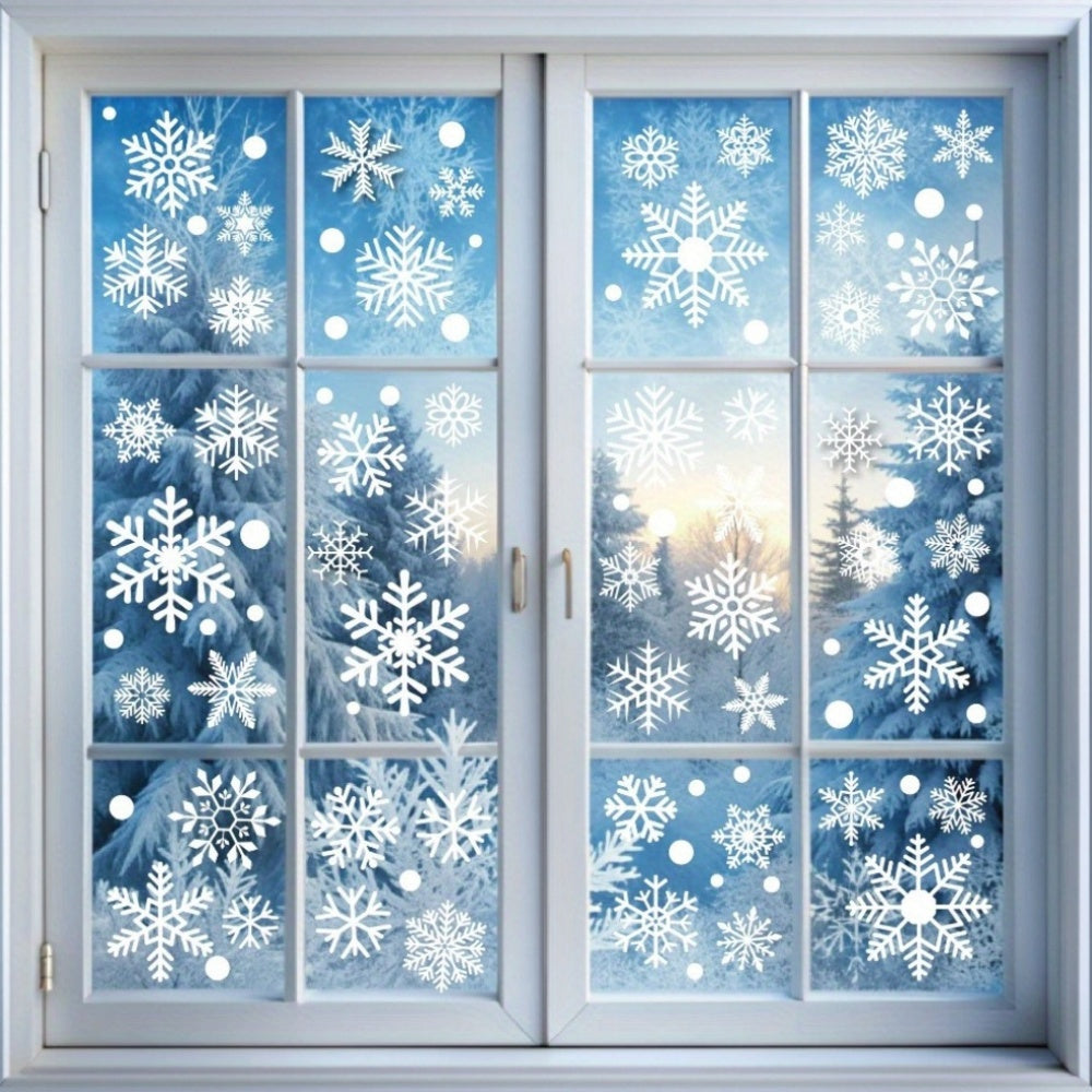 6 Sheets of 114pcs Snowflake Window Stickers Christmas Decorations Winter Cabinet Window Background Decoration White Snowflake Electrostatic Glass Stickers