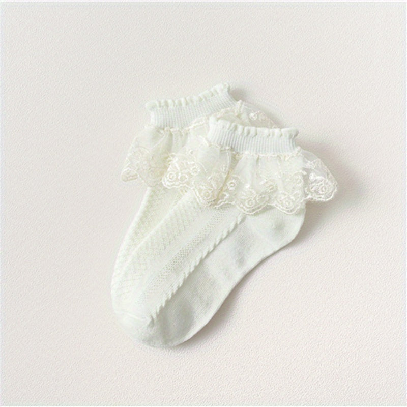 Pair of Youngsters's Lace Socks, Girls' Mesh Princess Short Socks for Spring/Autumn/Summer, Youngsters White Dance Socks
