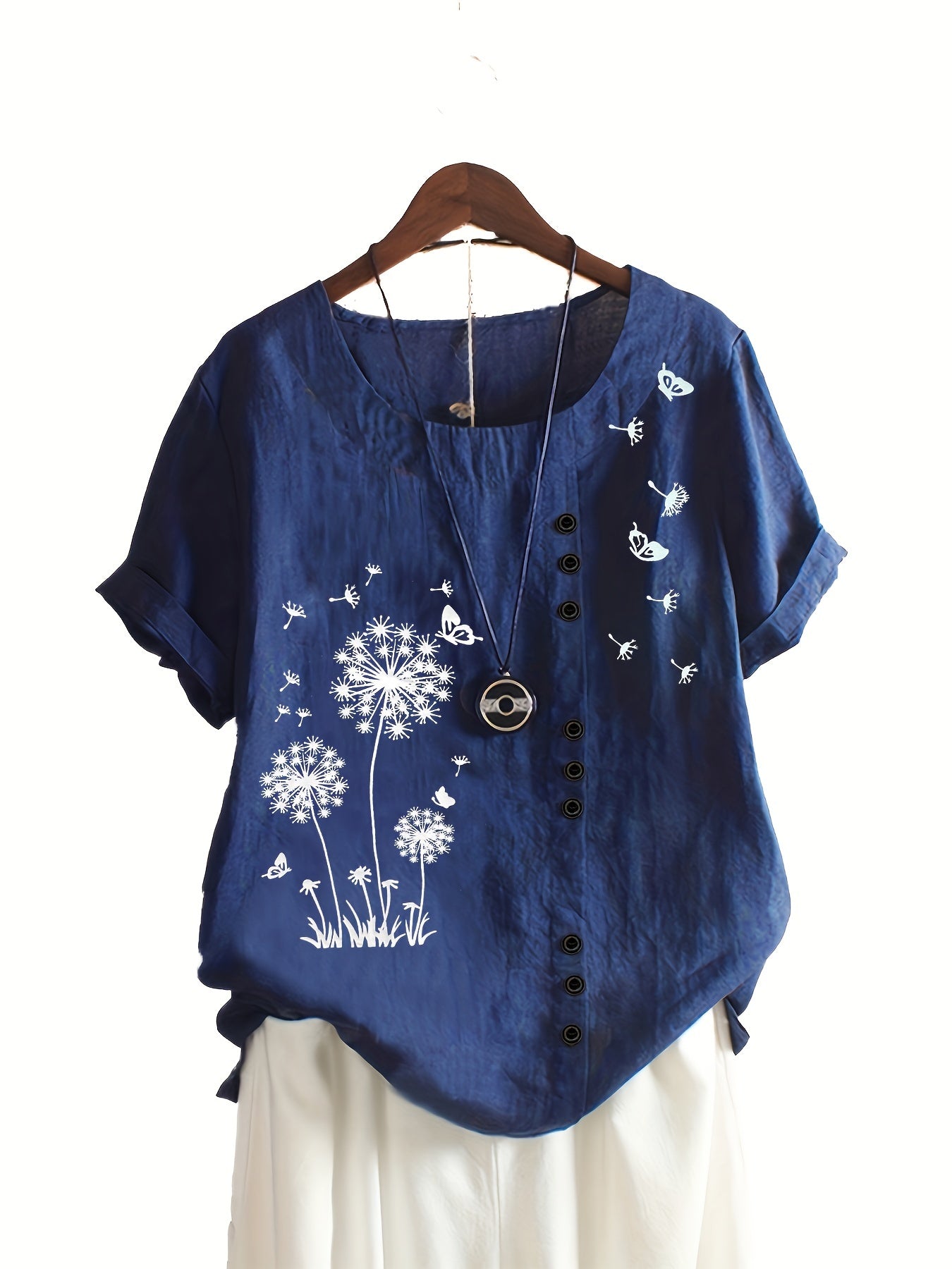 Plus Size, Plus Size Shirt New Casual Loose Printed Short Sleeve Pullover Women's Top, Accessories Not Included