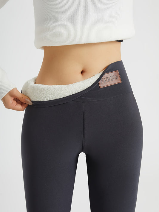 Women'S High Waist Stretchy Fleece Leggings - Solid Color, All-Season Comfort, Regular Fit for Casual & Wear, Casual Leggings | Stylish Winter Pants | Comfortable Wear