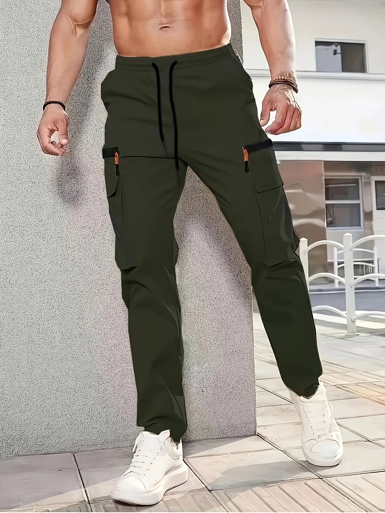 Men'S Stylish Cargo Pants - Versatile, Casual, and Slim Fit with Multiple Pockets, Straight-Leg Design, Perfect for Spring and Fall, All-Season Comfort, Solid Color, Allseason Pants | Straightleg Pants | Polyester Pants