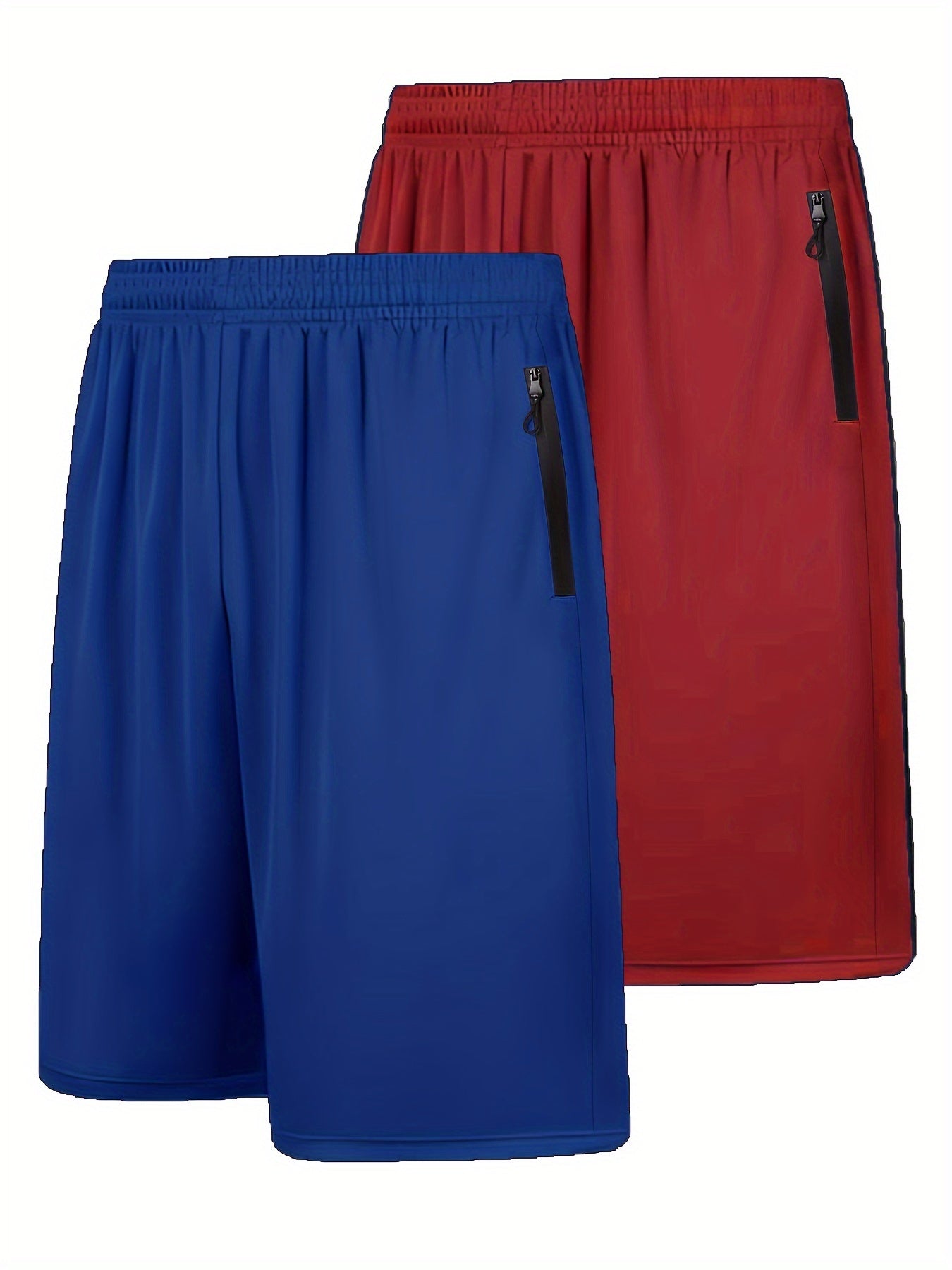 2pcs Men's Athletic Shorts with Zip Pockets and Elastic Waistband Quick Dry Activewear Basketball Football