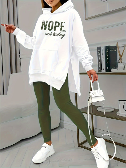 Plus Size - Women'S Casual "Nope Not Today" Graphic Hoodie with Pockets - Olive Green, White Sneakers & White Handbag, All-Season Comfort Fit, Casual Wear Hoodie | Relaxed Fit Hoodie | Comfortable Clothing, Sweater Hoodie