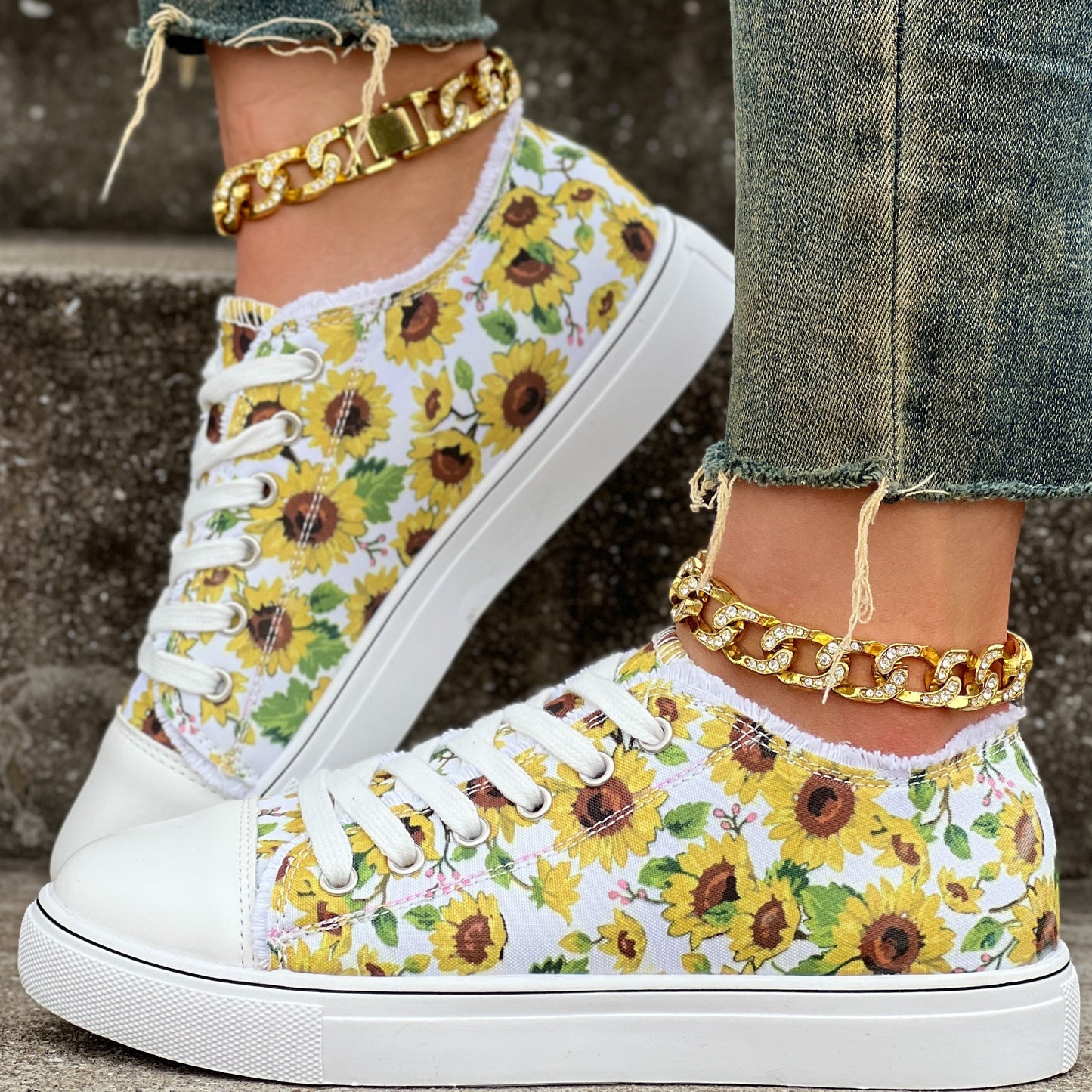 Fashion Printed Sun Flower Strap Casual Shoes